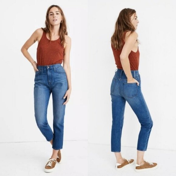MADEWELL The Momjean 26 High Rise Denim 100% Cotton Mom Jeans Medium Wash AA585